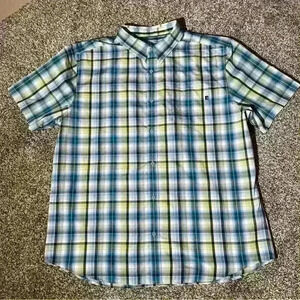 Marmot Shirt Mens XXL Plaid Button Up Hiking Outdoor Short Sleeve Blue Green EUC